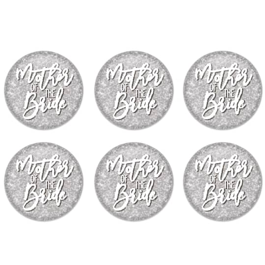 Beistle 2" Silver Sparkle Mother of the Bride Buttons, 6ct.